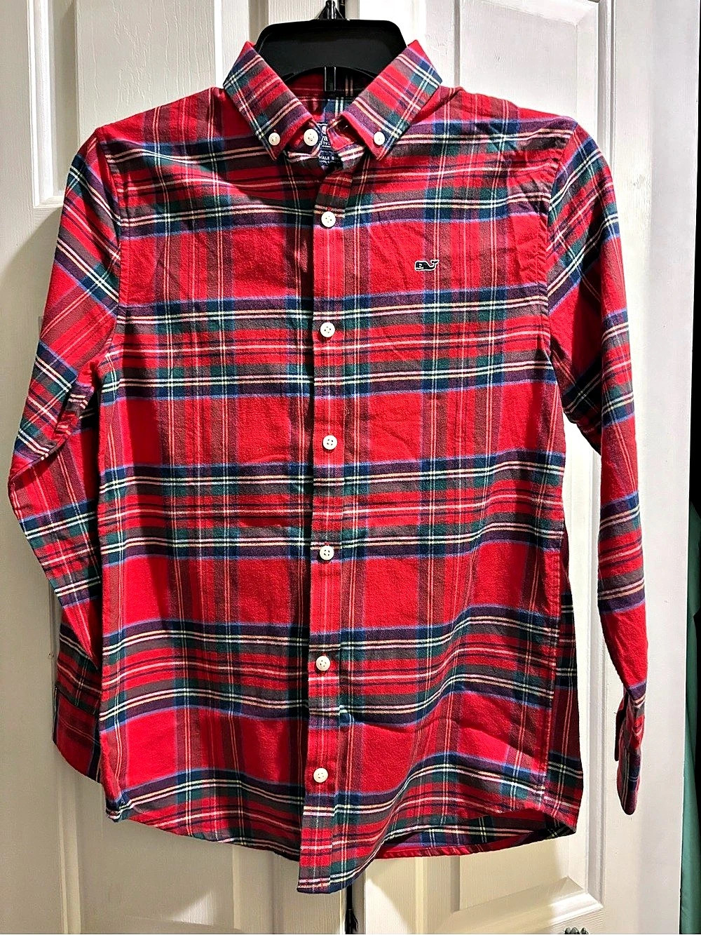 Vineyard Vines Whale Shirt Plaid Cotton Shirt in Red & Blue Size Medium Like New